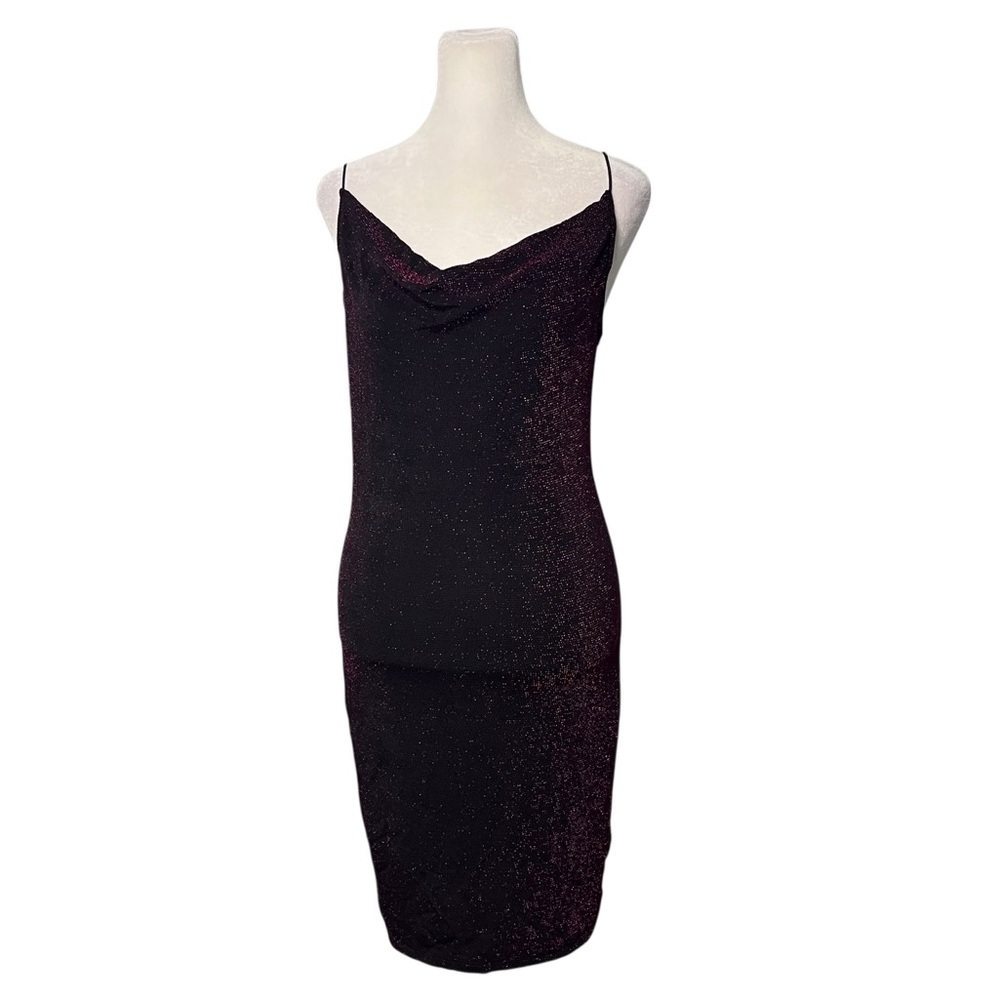 H&M Divided Black Purple Sparkly Drape Neck Dress Size 8